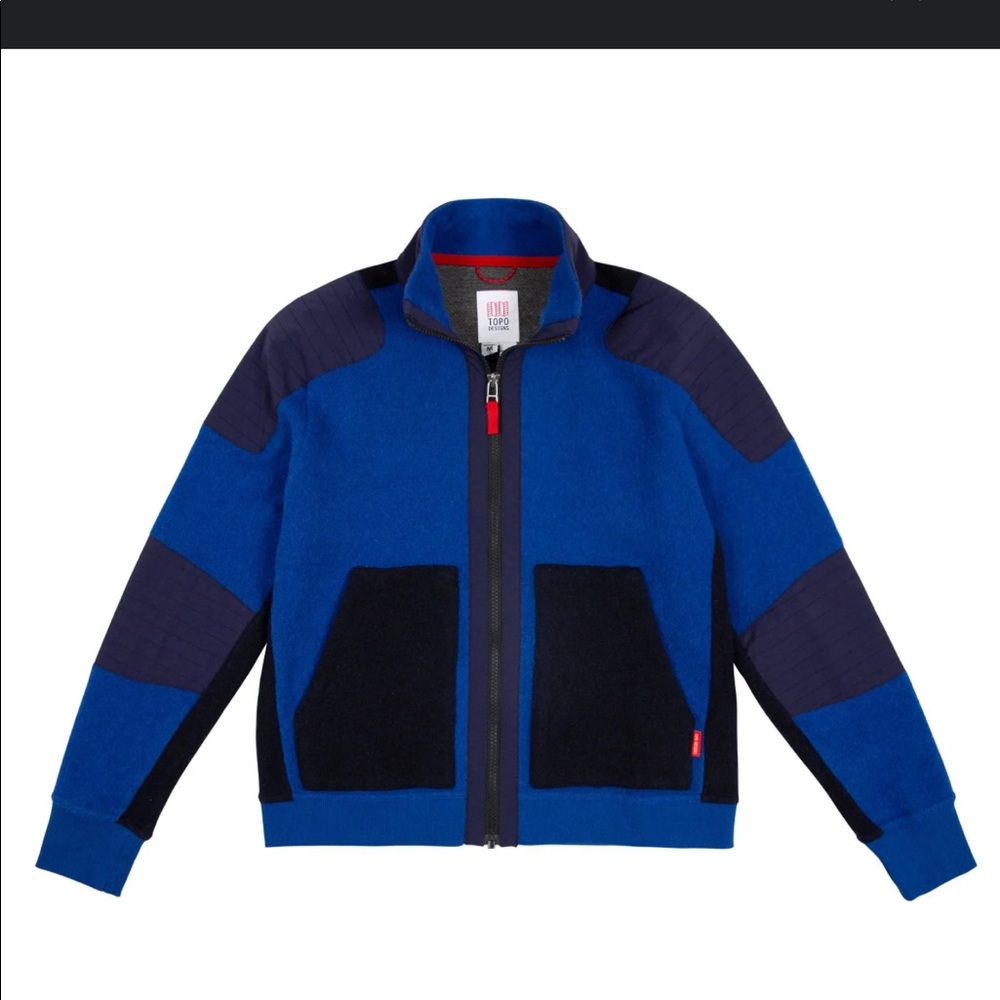 Topo Designs, global full zip sweater, Blue, size L